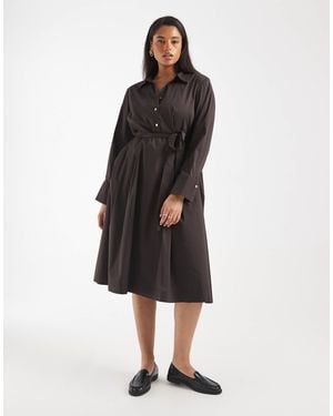 Vero Moda Belted Poplin Midi Shirt Dress - Black