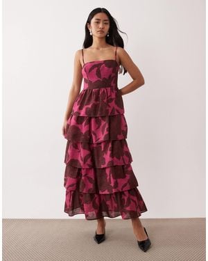 Pretty Lavish Linen Blend Tiered Skirt Midaxi Cami Dress