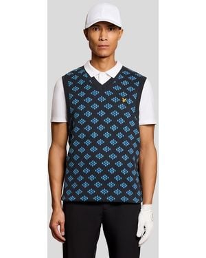 Lyle & Scott Mid Knits Golf V Neck Cotton Argyle Vest - Blue