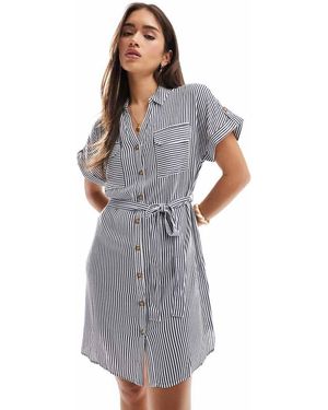 Vero Moda Mini Shirt Dress With Pockets - Grey