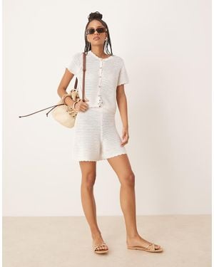 Gina Tricot Co-Ord Knitted Crochet Shorts - Natural