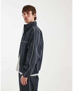 Lacoste Giacca Sportiva Grigia Con Profili A Contrasto - Blu