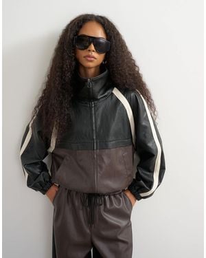 TOPSHOP Veste color block en simili cuir noire - Gris