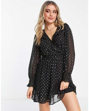 Miss Selfridge Vestito Corto Avvolgente Con Volant - Nero