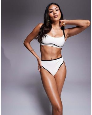 Wolf & Whistle High Waist Bikini Bottom With Contrast Binding - Grey