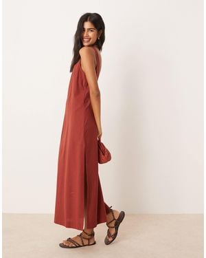 ASOS – midikleid aus baumwoll-leinen - Pink