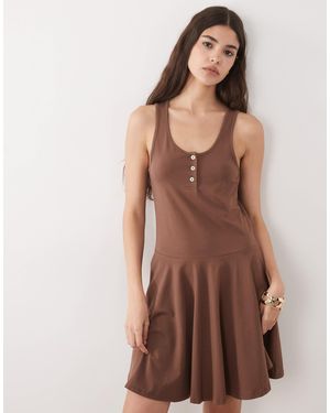 ASOS Scoop Neck Button Front Henley Mini Dress - Brown