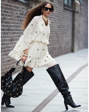 ASOS Kiki Premium Heeled Leather Over The Knee Boots - Grey