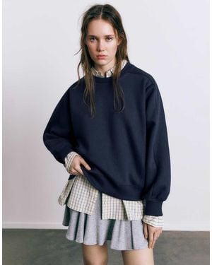 Pull&Bear Felpa Oversize Con Cuciture A Vista - Blu