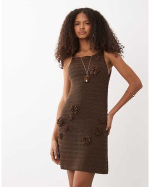 ASOS Raffia 3D Crochet Flower Mini Dress - Brown