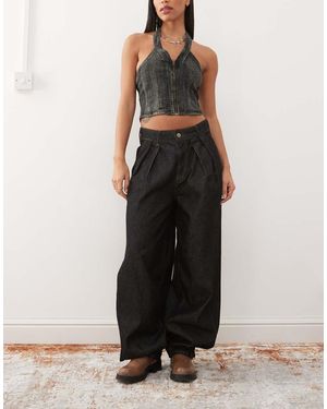 Collusion Jeans Ampi Lavaggio Rinse Wash A Pieghe - Nero