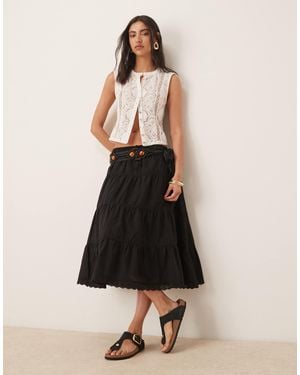 ASOS Prairie Tiered Midi Skirt - Black