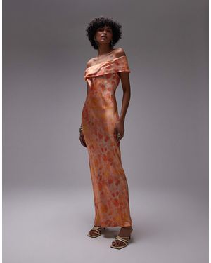 TOPSHOP Drape Shoulder Maxi Occasion Dress - Gray