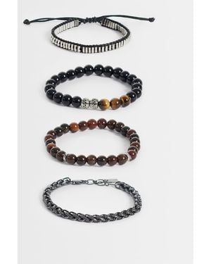 ASOS 4 Pack Black And Faux Tigers Eye Beaded Bracelet Chain - White