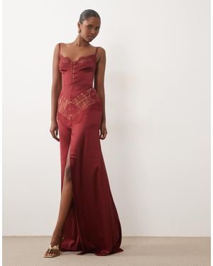 The Dolls House Dolce Exclusive Premium Satin And Lace Insert Cami Maxi Dress - Red