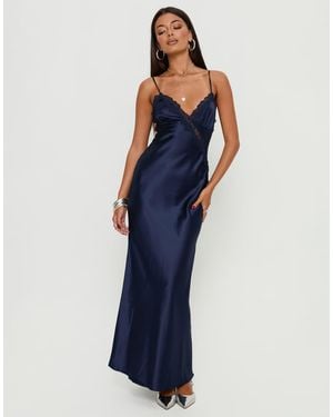 Princess Polly Madelene Satin Lace Trim Cami Maxi Dress - Blue