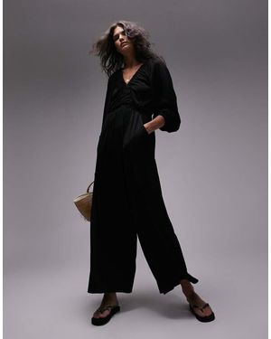 TOPSHOP Jersey Long Sleeve Jumpsuit - Black