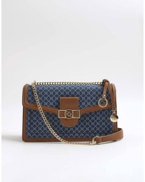 River Island Monogram Denim Shoulder Bag - Blue