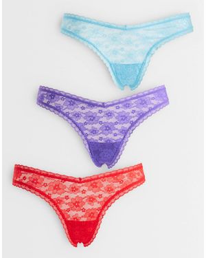 ASOS 3 Pack All Over Lace Dipped Front Thong - Multicolour