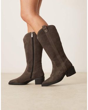 Walk London Botas Altas Marrones Con Puntera Fina De Ante Lydia De -Negro - Neutro