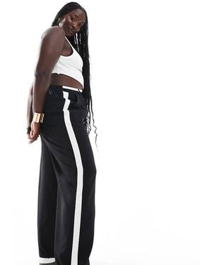 Yours Contrast Waistband Side Stripe Wide Leg Trousers - White