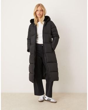 Brave Soul Maxi Padded Jacket With Split Hood - Black