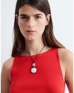 & Other Stories Leather Necklace With Shell Pendant - Red