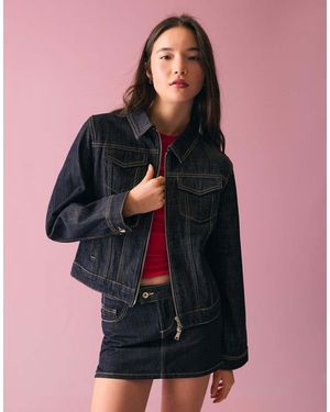Bershka Zip-up Denim Jacket - Pink