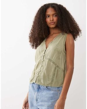 Miss Selfridge Lace Insert Waistcoat - Green