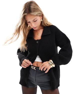 ASOS Gilet oversize en maille épaisse avec col - Noir