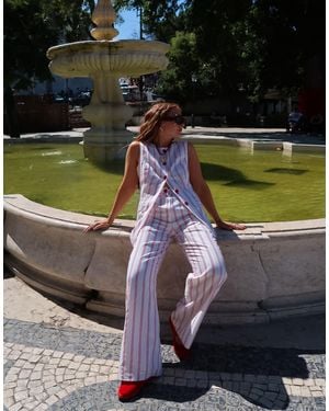 Labelrail X Rebecca Olivia Striped Straight Leg Twill Pants - Green