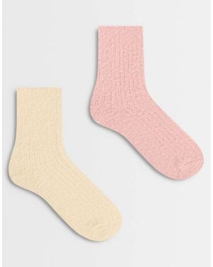 TOPSHOP Pack De 2 Calcetines Afelpados En Rosa Y Blanco Roto - Neutro