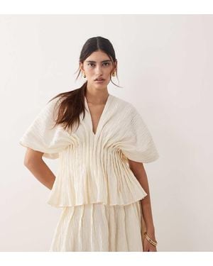 ARRANGE Crinkle Texture Cinched Waist Top Co Ord - Natural