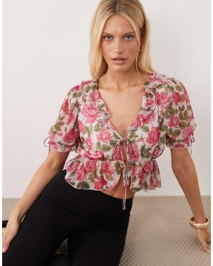 Miss Selfridge Tie Front Tea Top - Red