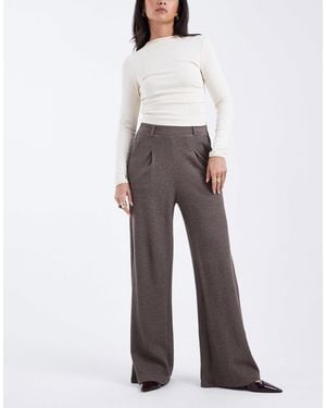 Pieces Cotton Blend Salt And Pepper Wide Leg Tailored Pants - Natural