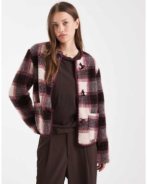 Threadbare Camicia Giacca Bordeaux A Quadri Con Alamari Sul Davanti - Marrone