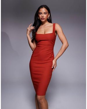 Vesper Square Neck Bodycon Midi Dress - Red