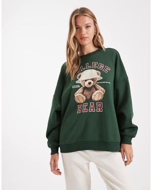ONLY Sudadera Extragrande Con Estampado De Osito De Peluche De - Verde