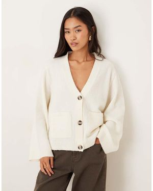 Gina Tricot Relaxed Knitted Cardigan With Pockets - White