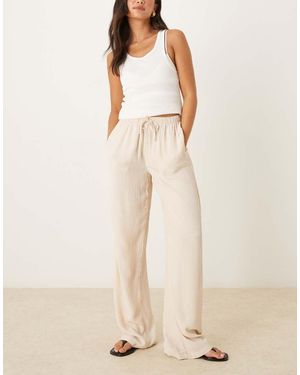 Pimkie Pantalones Plisados De Pernera Ancha Con Lazada En La Cintura De -Neutro