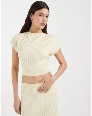 4th & Reckless Ribbed Knit Cinched Waist Sleeveless Top Co-ord - Natural