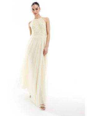 Maya Embellished Halter Neck Maxi Bridesmaid Dress - White