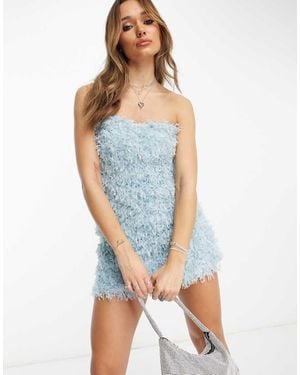 Extro & Vert Vestito Corto Celeste Chiaro Con Piume Sintetiche - Blu