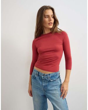 TOPSHOP Top Raglan Con Maniche Corte E Linee Pulite - Rosso