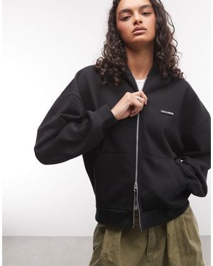 Collusion Schwerer boxy-hoodie mit reißverschluss - Schwarz