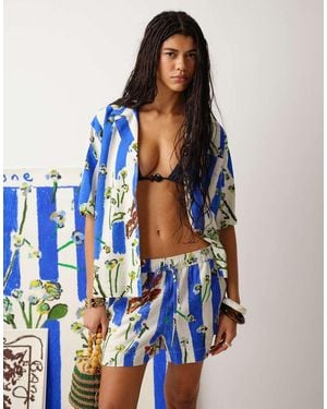 TOPSHOP Co-ord Linen Resort Shirt - Blue