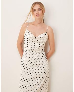 Vila Satin Polka Dot Midi Dress - White
