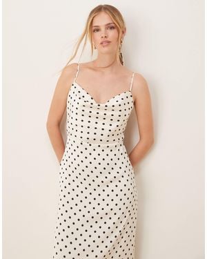 Vila Satin Polka Dot Midi Dress - White