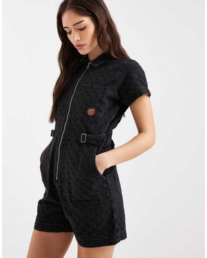 Santa Cruz Utility Playsuit Met Rits En Korte Mouwen - Zwart