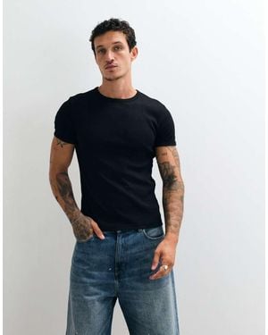 Weekday T-Shirt Slim Nera A Coste - Blu